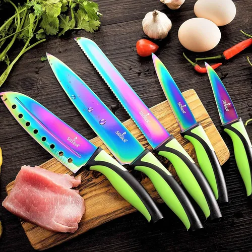 Miniatura 8 de SiliSlick Juego de cuchillos de cocina, 5 cuchillos coloridos aptos para lavavajillas, afilador de cuchillos y barra de pared magnética, chapado