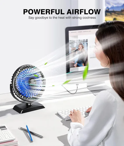 Miniatura 2 de JZCreater Paquete de 2 mini ventiladores de escritorio, funcionamiento ultrasilencioso de 3 velocidades, ventilador de refrigeración USB portátil