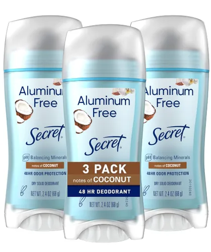 Desodorante Secret sin aluminio para mujeres, protección contra el mal olor de 48 horas, ingredientes derivados naturalmente, sin parabenos,