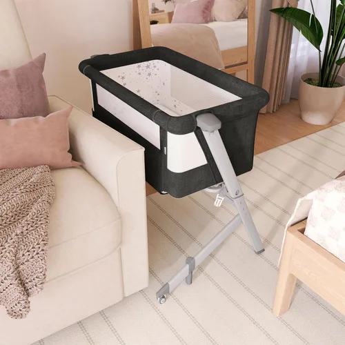 Miniatura 7 de Dream On Me Skylar Cuna y cama de noche en negro, cuna ligera y portátil para bebé, altura ajustable en cinco posiciones, fácil de plegar
