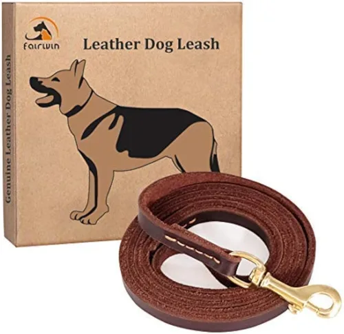 Miniatura 9 de Correa para perro Fairwin fabricada con cuero trenzado de 6 pies - Correa de entrenamiento para perros de grado militar resistente para perros Marrón