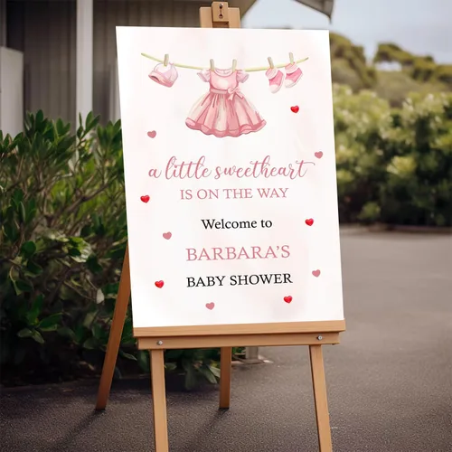 Miniatura 2 de Letrero de bienvenida personalizado para baby shower, con texto en inglés «A Little Sweetheart on the way» Baby Shower, cartel de bienvenida