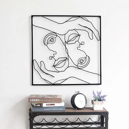 Asense Arte de pared de metal para decoración de manos y líneas faciales, esculturas abstractas y modernas para colgar en la pared del hogar, para