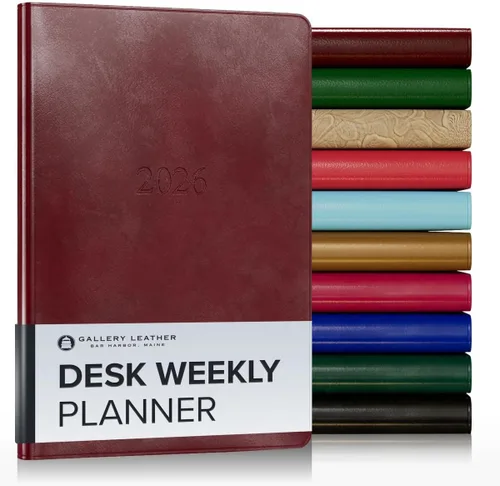 Miniatura 74 de Gallery Leather Agenda semanal y mensual grande 2025-2026, agenda y cuaderno con elegantes bordes de página dorados dorados, 12 meses, cactus Cactus