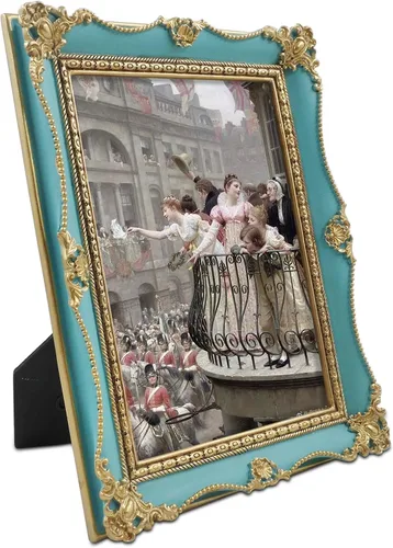 Miniatura 2 de Marco de fotos vintage de 5 x 7 pulgadas para pared de galería y mesa, marcos de fotos de estilo antiguo en azul pintado a mano con detalles