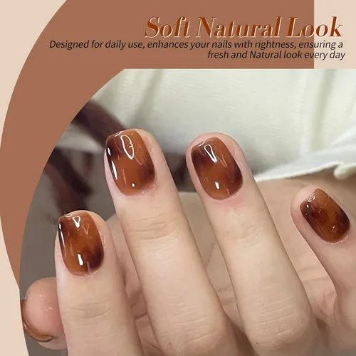 Miniatura 4 de Born Pretty Esmalte de uñas de gel de color ámbar cristal marrón naranja burdeos rojo negro para otoño e invierno, esmalte de uñas transparente