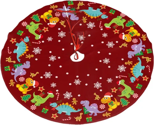 Miniatura 20 de Falda de árbol de Navidad, adornos rojos para árbol de Navidad de felpa suave blanca con patrón nevado para decoraciones de fiesta de vacaciones, 36
