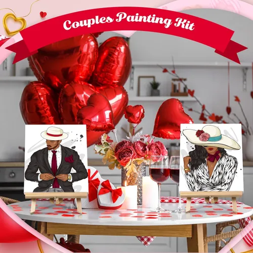 Miniatura 5 de Zhanmai Kit de 112 Piezas para Beber y Pintar para Adultos Noche de Cita Kit de Pintura de Lienzo Predibujado para Parejas Arte de Pintura en Lienzo
