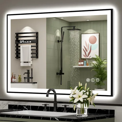 Miniatura 66 de 30x36 Espejo de baño LED con luces, retroiluminado y luz frontal, espejo de tocador iluminado antivaho para pared de baño, 3 colores, regulable