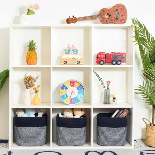 Miniatura 2 de MINTWOOD Design Paquete de 3 cestas de almacenamiento con cuerda tejida de 11x11 pulgadas y cestas para estante, organizador cuadrado decorativo