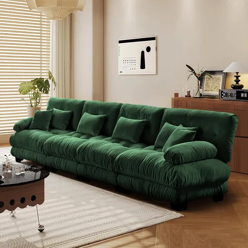 Miniatura 67 de Reposapiés Otomano Tapizado de Terciopelo con Cojín para Sofá Seccional Sofá 300 libras para Sala de Estar (Beige)