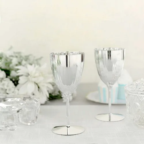 Miniatura 2 de Efavormart - Juego de copas de vino desechables metálicas plateadas de alta calidad, copas de vino con tallo para bodas, recepciones al aire libre