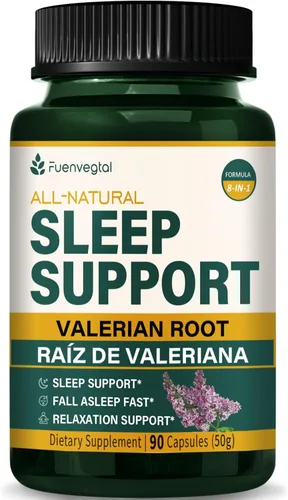 Cápsulas de apoyo para dormir con extracto de raíz de valeriana, suplemento de flor de la pasión para dormir mejor, conciliar el sueño rápido y