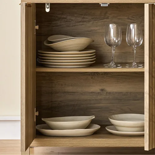 Miniatura 3 de OAKHAM HOME Armario estriado, moderno aparador buffet con credenza de almacenamiento con puertas y estantes, consola multimedia para entrada