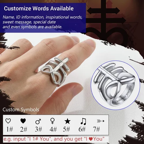 Miniatura 5 de PROSTEEL Joyería gótica satánica unisex anillo de cruz de Leviatán anillo de Lucifer del diablo acero inoxidable 316L tono platanegrodorado