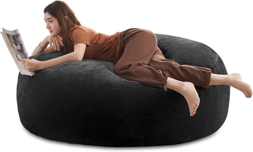 Miniatura 9 de LKD Puf para adultos, 4 pies, puf con relleno, de espuma viscoelástica, puf de felpa, adecuado para dormitorio, balcón, juegos, ocio, lectura