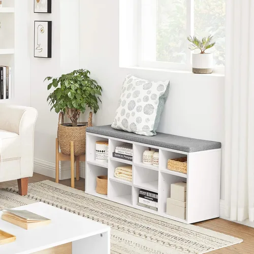 Miniatura 4 de VASAGLE - Colección CUSTOS - Banco para zapatos, banco de almacenamiento con asiento acolchado, banco de entrada con 10 compartimentos, para Blanco