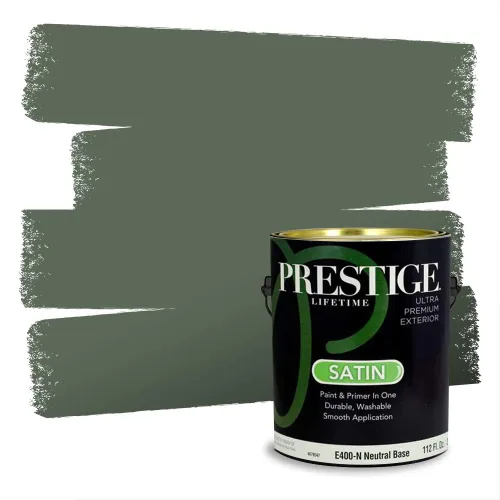 Miniatura 168 de Prestige Paints - Pintura exterior e imprimación en uno, 1 galón, plano, compatibilidad comparable con el color menta «Whipped Mint» de Behr