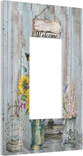 Miniatura 28 de Placa Cubierta de Interruptor de Luz de Palanca Individual con Diseño de Flor Botánica en Tablero de Madera Rústico Estilo Granja - Placa de Pared