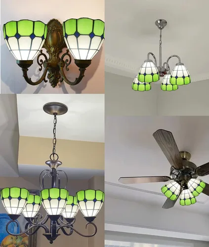 Miniatura 3 de HUIMEIJU Pantalla Tiffany de vidrieras, juego de 2 piezas, reemplazo de pantalla de ventilador, vidrio verde