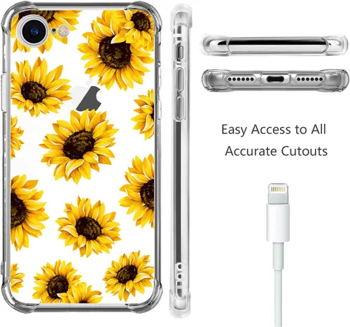 Miniatura 3 de Funda transparente de girasol compatible con iPhone SE 2022 SE 2020 7 8, funda trasera floral para niñas y mujeres, funda protectora transparente