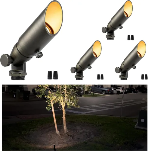 Miniatura 76 de Gardenreet Focos de paisaje de latón de bajo voltaje, luz LED para exteriores de 12 V, luces con cable IP65 impermeables, bronce antiguo