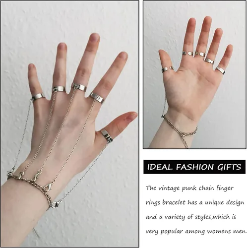 Miniatura 5 de Long tiantian Pulsera de cadena para dedo, pulsera punk con borla de cadena en capas con anillo de dedo, garras de dedo, brazalete de brazo, joyería