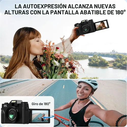 Miniatura 5 de Yatao Cámaras digitales para fotografía y vlogging, pantalla giratoria 6K 64MP, lente dual, micrófono para video, tarjeta TF de 64GB, cámara