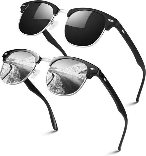 Miniatura 24 de LINVO Gafas de sol polarizadas sin montura para hombres y mujeres, lentes de sol clásicos retro con medio marco para conducir, protección UV Un