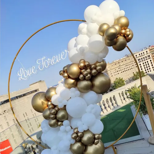 Miniatura 6 de Globos de látex con confeti blanco y dorado, paquete de 50 globos de fiesta dorados y blancos de 12 pulgadas con cintas para cumpleaños, graduación
