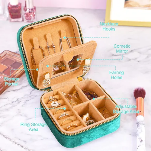 Miniatura 3 de FUNARTY Joyero de viaje organizador de joyas, regalos para mujeres, adolescentes, niñas, joyero pequeño de terciopelo de felpa, anillo collar