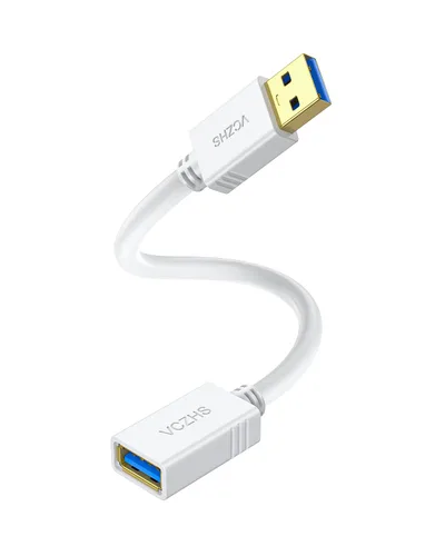 VCZHS Tech Cable de extensión USB blanco de 1 pie, extensor USB 3.0 para transferencia de datos de alta velocidad y carga rápida, duradero y