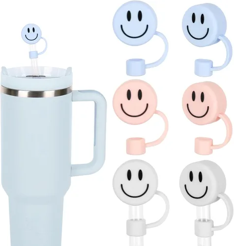 Miniatura 10 de Whaline 6 fundas de cara sonriente, color rosa claro, doble cara, con patrón de punta de 0.4 pulgadas, de silicona, reutilizable, redondo, para vaso