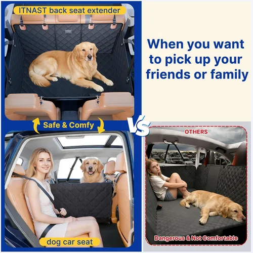 Miniatura 2 de Extensor de asiento trasero convertible para perros, plegable de 400 libras, funda de asiento de automóvil para perro con parte inferior dura