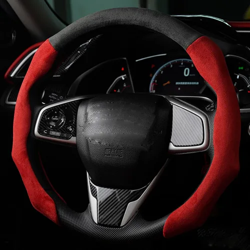 Miniatura 28 de Funda de volante deportiva con patrón de fibra de carbono de instalación rápida, ajuste universal de 14½ a 15 pulgadas para automóvil sedán cupé SUV