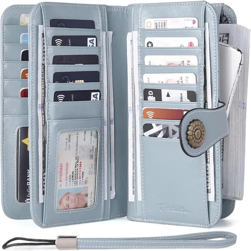 Miniatura 5 de BOSTANTEN Bolso de mano de piel para mujer, grande, con bloqueo RFID, color azul