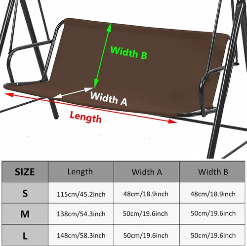 Miniatura 2 de Funda de repuesto para asiento de columpio para patio al aire libre de 2/3 plazas, 600D gruesa, Oxford, para columpio, porche, funda de repuesto Café