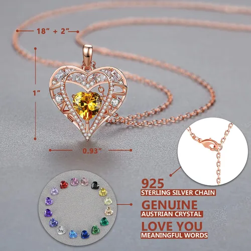 Miniatura 39 de Collar de cristal de 5 corazones, chapado en oro rosa de 18 quilates, colgante con cadena de plata de ley 925 de 18 + 2 pulgadas, joyería de piedra
