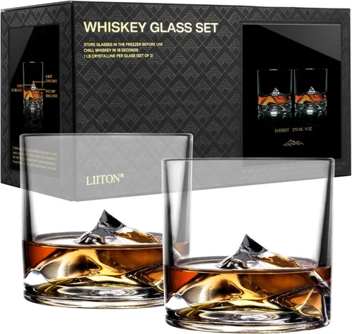 Miniatura 13 de LIITON Denali Mountain - Juego de 2 vasos de whisky de cristal pesado, vaso de bourbon congelable grueso de 1 libra cada uno, cócteles de cristal
