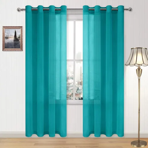 Miniatura 54 de DWCN Cortinas traslúcidas color verde frijol para sala de estar y dormitorio - Cortinas voile con aspecto de lino sintético con ojales en la parte