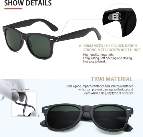 Miniatura 35 de FEIDUSUN Lentes de sol polarizados para hombre y mujer, lentes de sol retro negros para conducir, pescar, protección UV