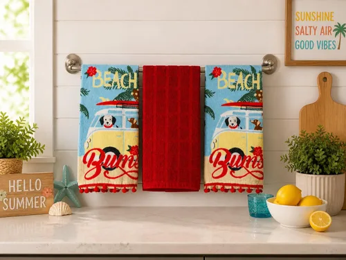 Miniatura 25 de Juego de toallas de cocina de verano: diseño de dos faro de vida oceánica, un hogar es donde tu ancla cae juego de 3 (costa)