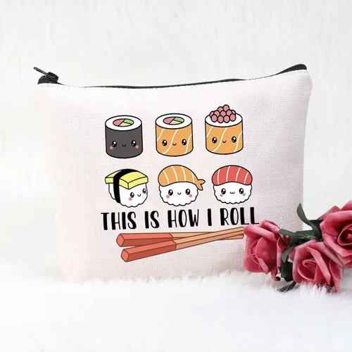 Miniatura 2 de POFULL Regalo para amantes del sushi, bolsa de cosméticos This is How I Roll, regalo de fiesta de sushi, cocina japonesa, regalo para amantes