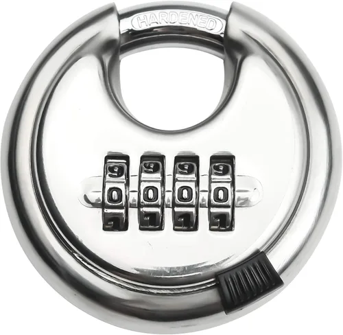 Candado de disco de acero inoxidable de 4 dígitos (3 pulgadas) cerradura de combinación para exteriores para almacén, cobertizos, casilleros de Plata
