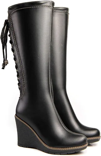 Miniatura 6 de ANN CREEK Botas de cuña de encaje a media pantorrilla 'Camux' Stitches color negro, Negro