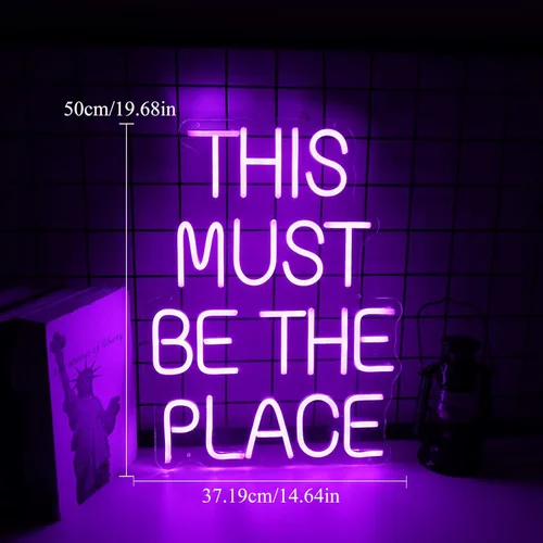 Miniatura 4 de Letrero de neón con luz LED con texto en inglés «This Must Be The Place», decoración de pared para bodas, aniversarios, fiestas, dormitorio (morado)