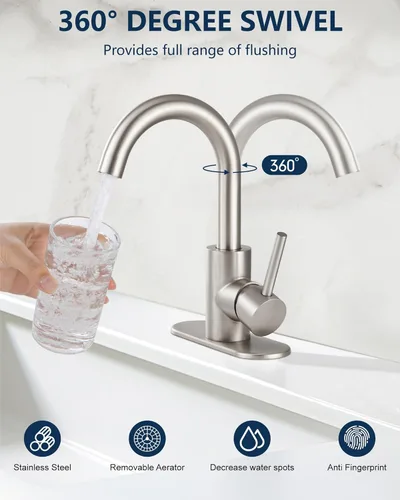 Miniatura 3 de Midanya Grifo de baño de 1 o 3 agujeros, mango único, adecuado para bar, cocina, RV, tocador, acero inoxidable 304, boquilla giratoria de cuello