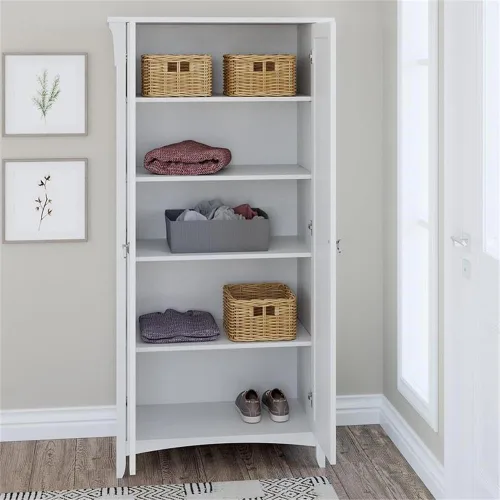 Miniatura 5 de Bush Home Salinas - Armario de almacenamiento alto con puertas en Shiplap gris y blanco puro, unidad de almacenamiento de oficina, organizador