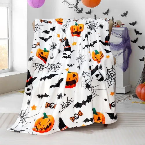 Miniatura 5 de Tupmnbry Manta de Halloween con estampado de calabaza, fantasma, gato, manta de franela súper suave, manta de cama ligera y esponjosa para cama