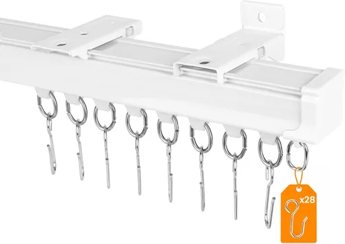 Riel de cortina de techo de 6 a 9 pies, juego de rieles de aluminio resistente, soporta 110 libras, montaje en techo y pared, divisor de habitación